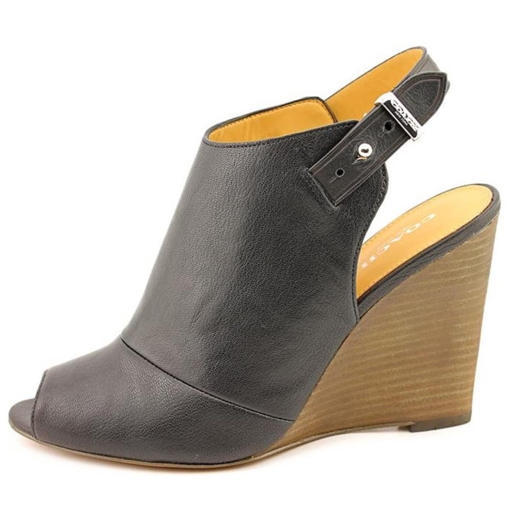 Coach Lindsay Black Peep Toe Wedge Heel